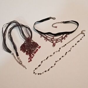 #809.  3 Piece Red And Black Pendant, Choker Necklace Bundle.